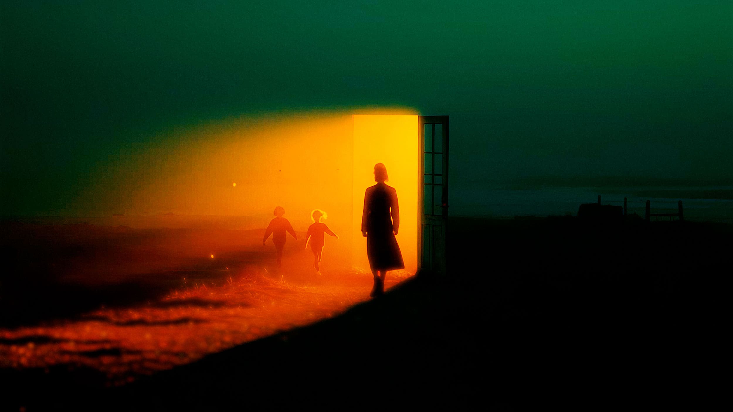 Silhouetted figures entering a glowing doorway from Bleed Electric’s This Is My Masterpiece music video
